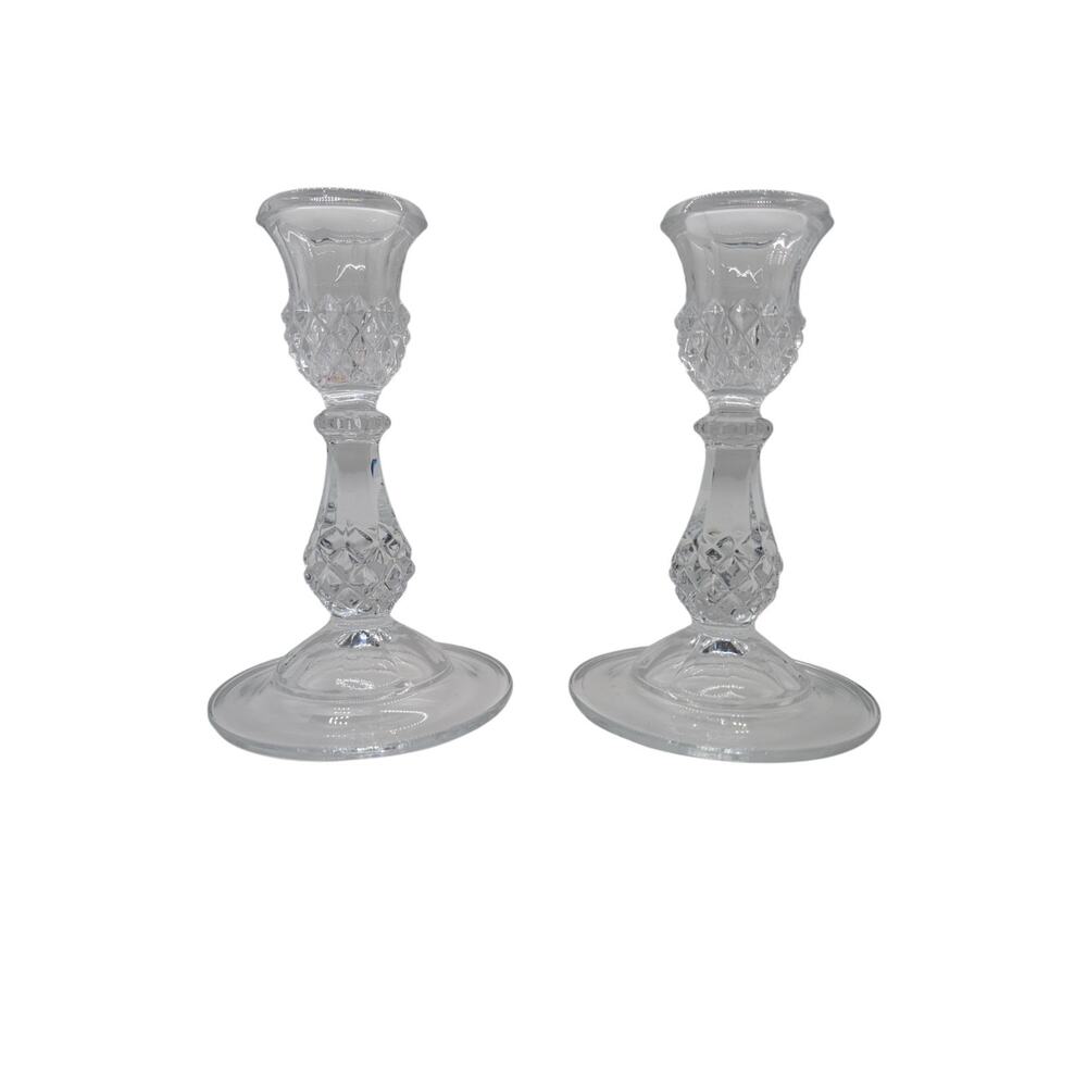 Beautiful Pair Cristal D'Arques Longchamp 24% Lead Crystal Candlesticks - 6 1/2"